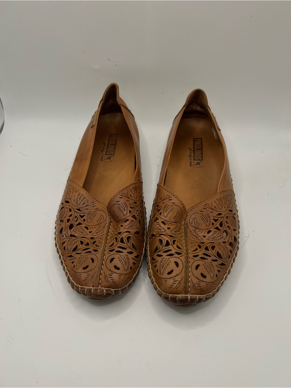 PIKOLINOS Tan Leather Laser-Cut Slip-On Loafers